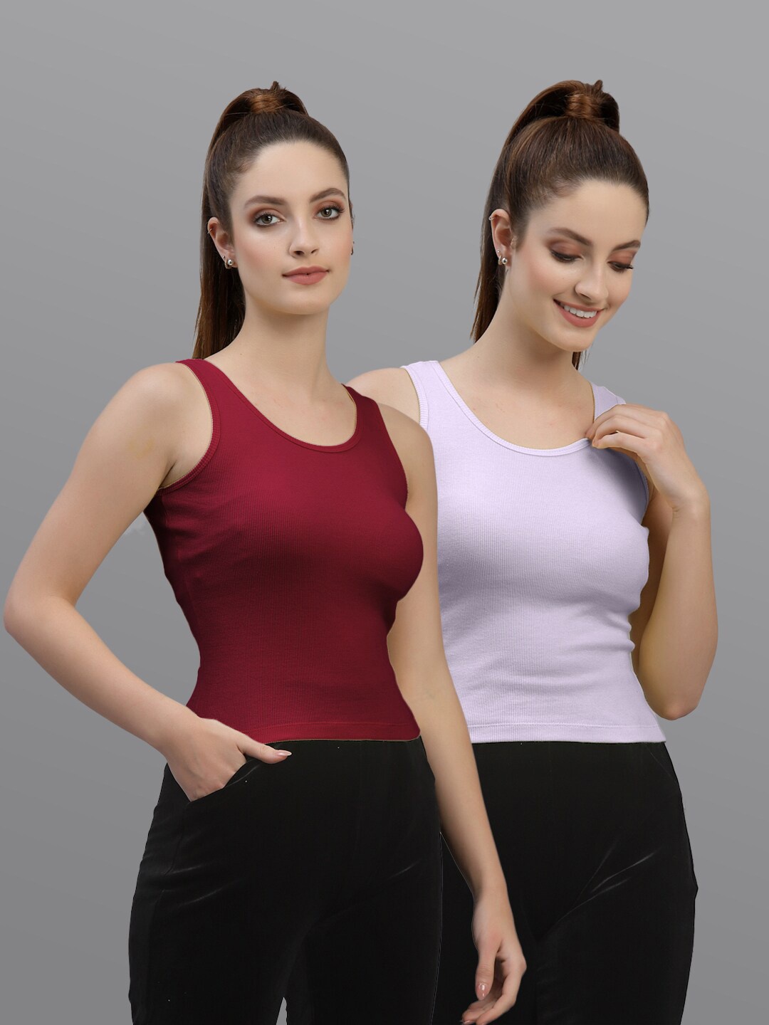 

Friskers Pack of 2 Sleeveless Cotton Tops, Maroon