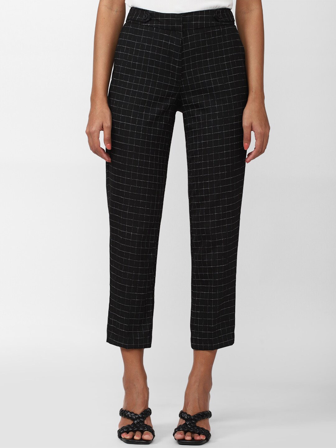 

Van Heusen Woman Women Checked Regular Fit Cropped Trousers, Black