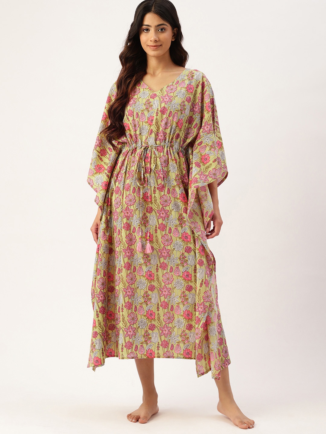 

ETC Printed Kaftan Pure Cotton Nightdress, Yellow