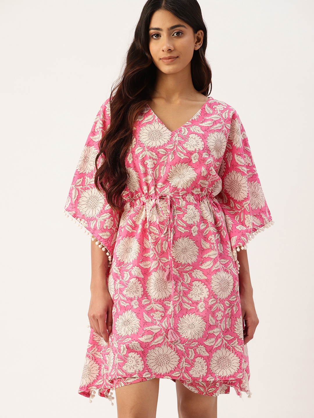ETC Women Pink & White Printed Pure Cotton Night Suit