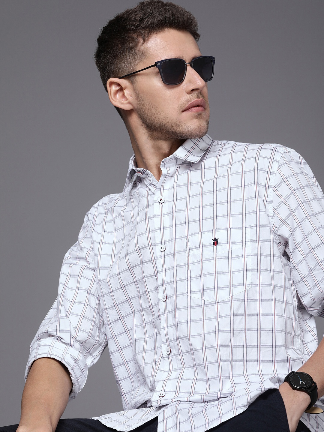 

Louis Philippe Sport Men Pure Cotton Slim Fit Opaque Checked Casual Shirt, White