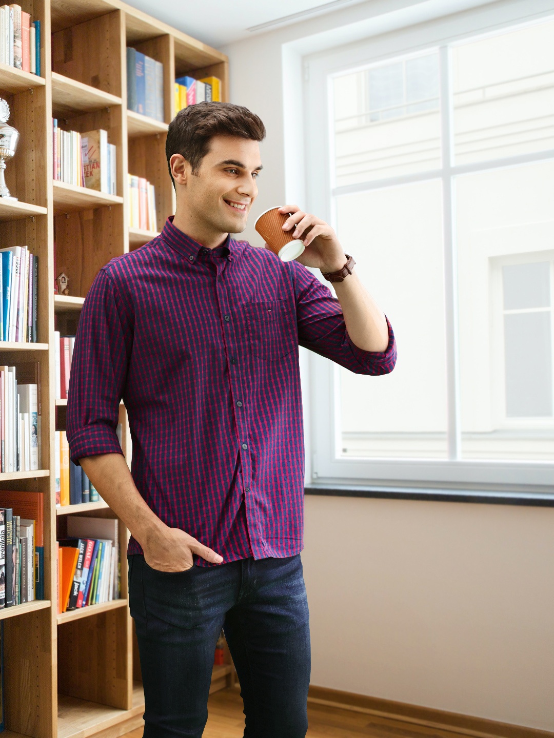 

Louis Philippe Sport Pure Cotton Slim Fit Checked Casual Shirt, Red