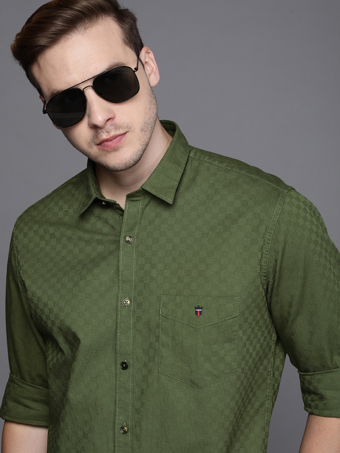 

Louis Philippe Sport Pure Cotton Slim Fit Printed Casual Shirt, Olive