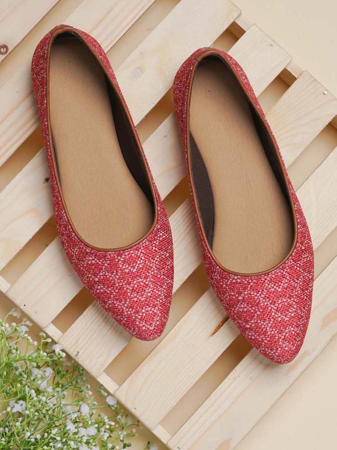

ZOUK Printed Round Toe Ballerinas, Red