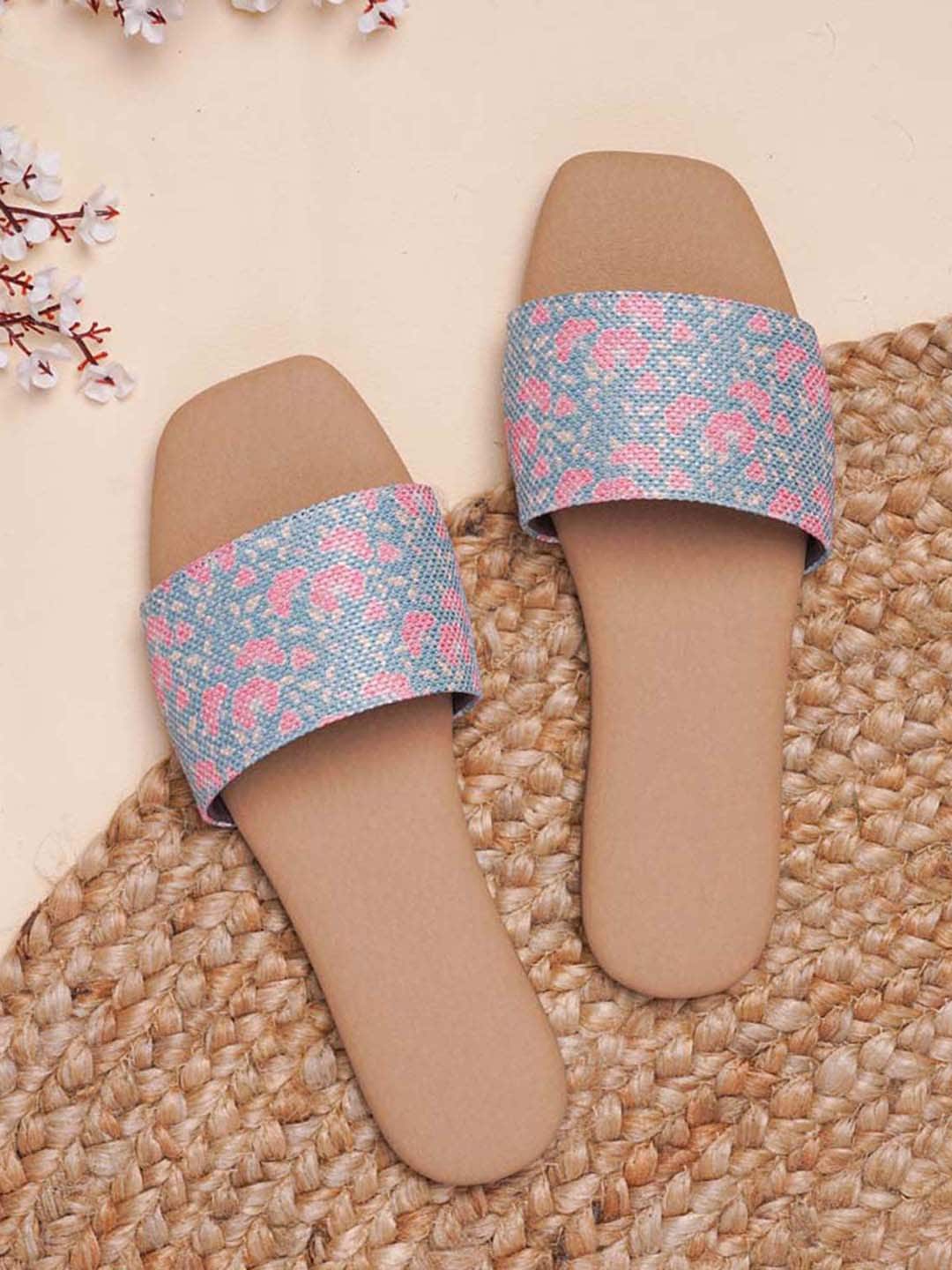 

ZOUK Printed Open Toe Flats, Blue