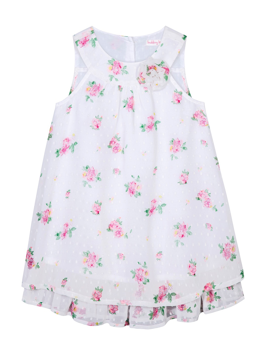 

Budding Bees Girls Floral Printed Georgette A-Line Dress, White