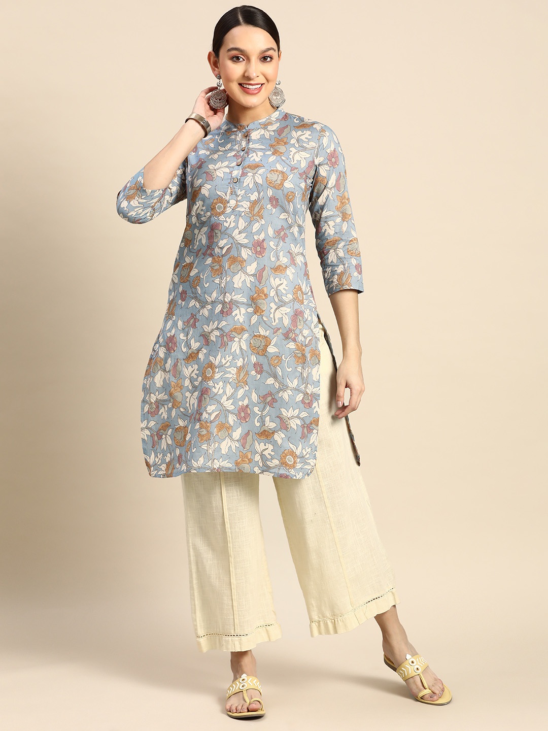 

Anouk Ethnic Motifs Printed Straight Kurta, Blue