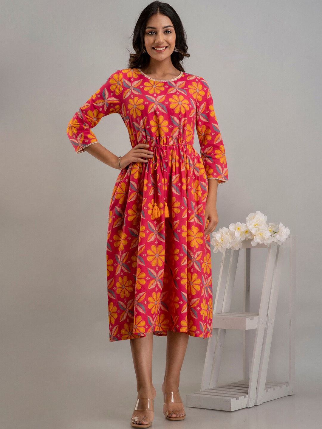 

Sutidora Printed Cotton Ethnic Dress, Orange