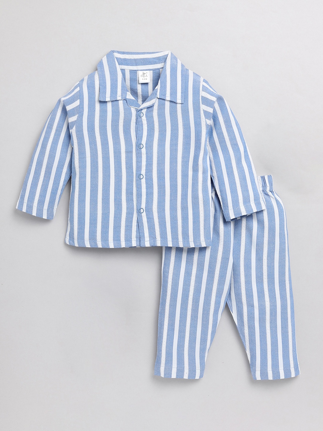 

Clt.s Kids Infants Striped Pure Cotton Night Suit, Blue