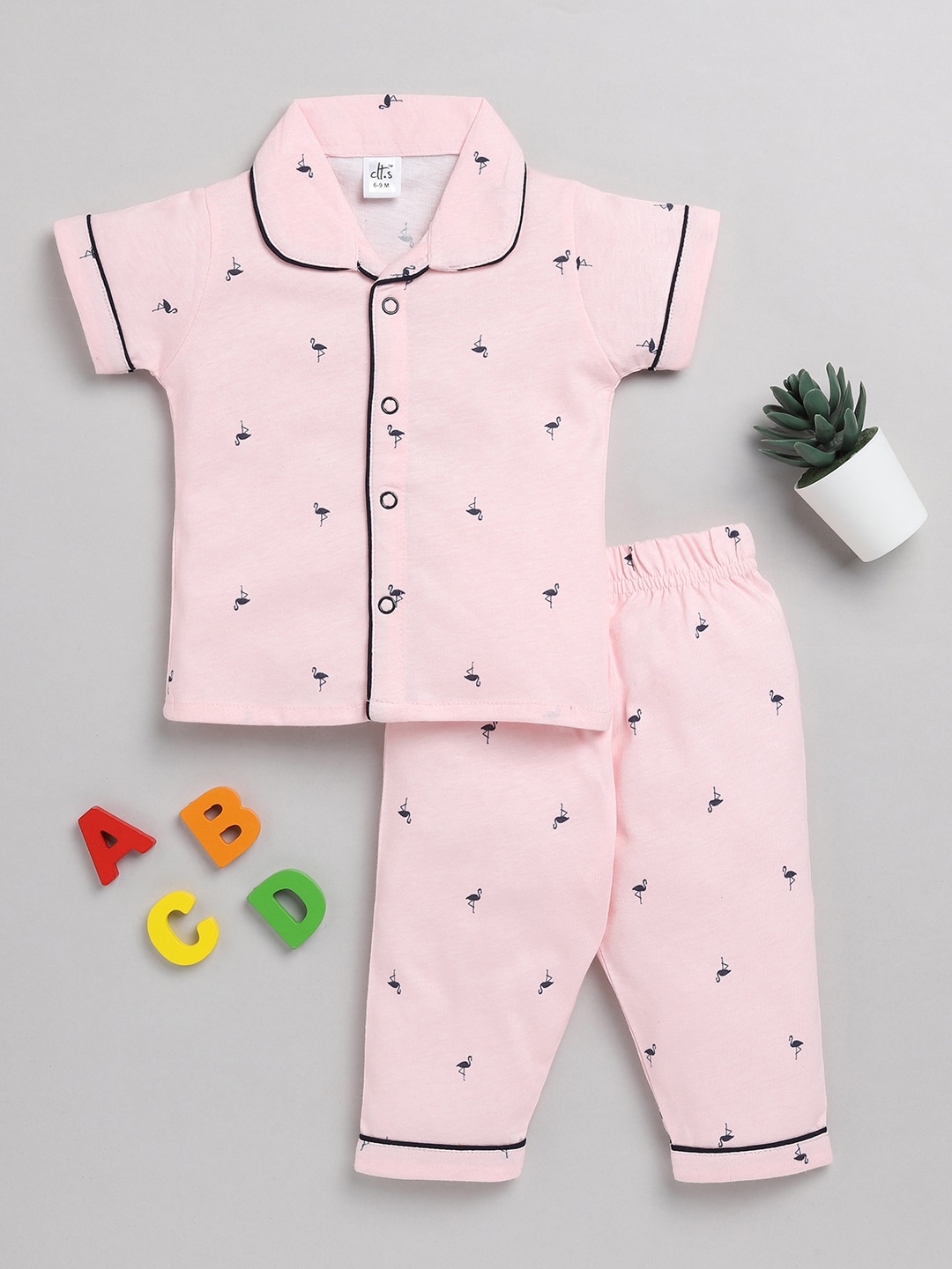 

Clt.s Kids Conversational Printed Pure Cotton Night Suit, Pink