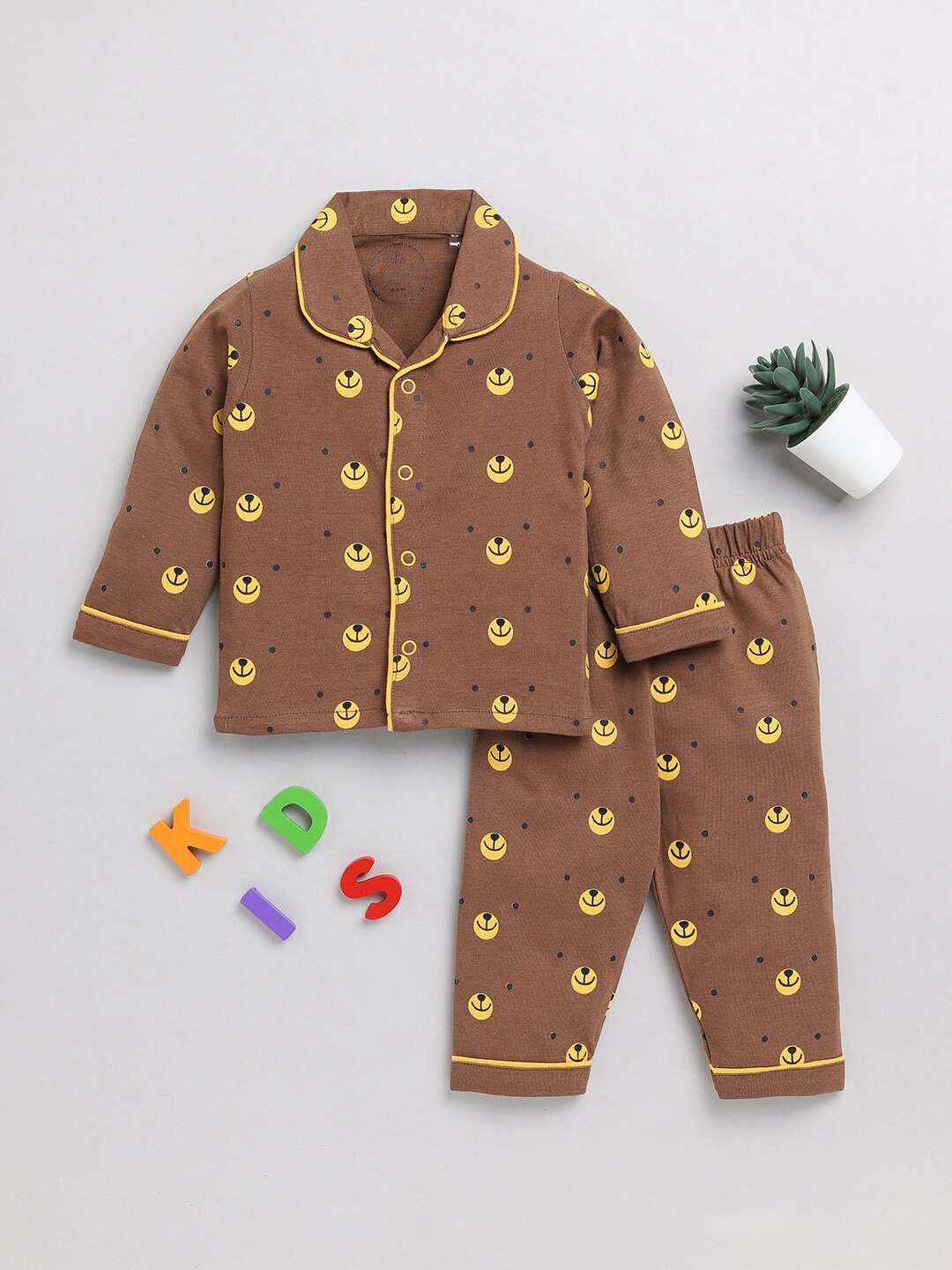 

Clt.s Infants Kids Conversational Printed Pure Cotton Night Suit, Brown