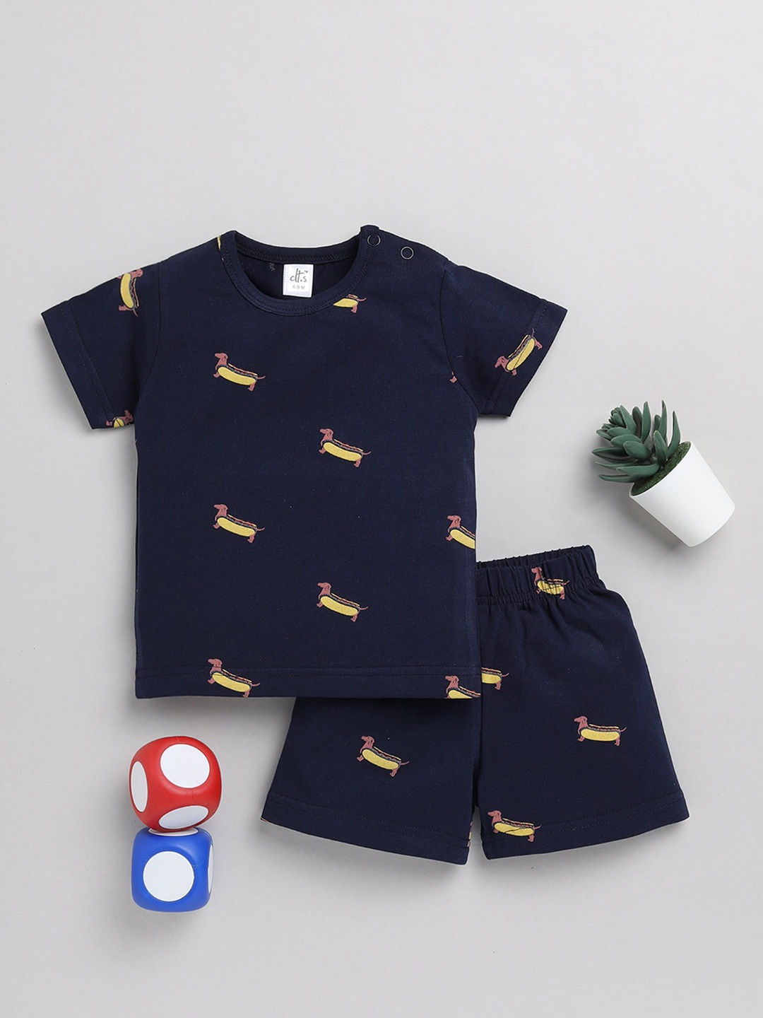 

Clt.s Infants Kids Conversational Printed Pure Cotton Night Suit, Blue