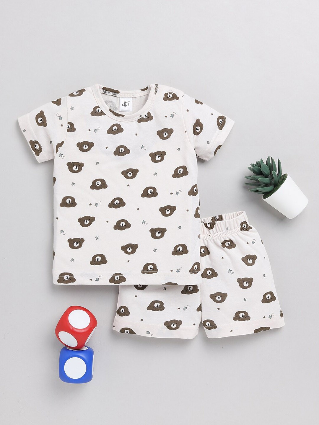 

Clt.s Infants Kids Conversational Printed Pure Cotton Night Suit, Cream