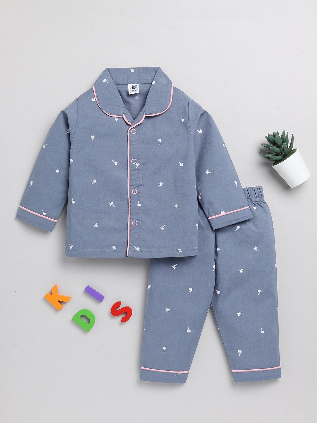 

Clt.s Infants Kids Conversational Printed Pure Cotton Night Suit, Blue