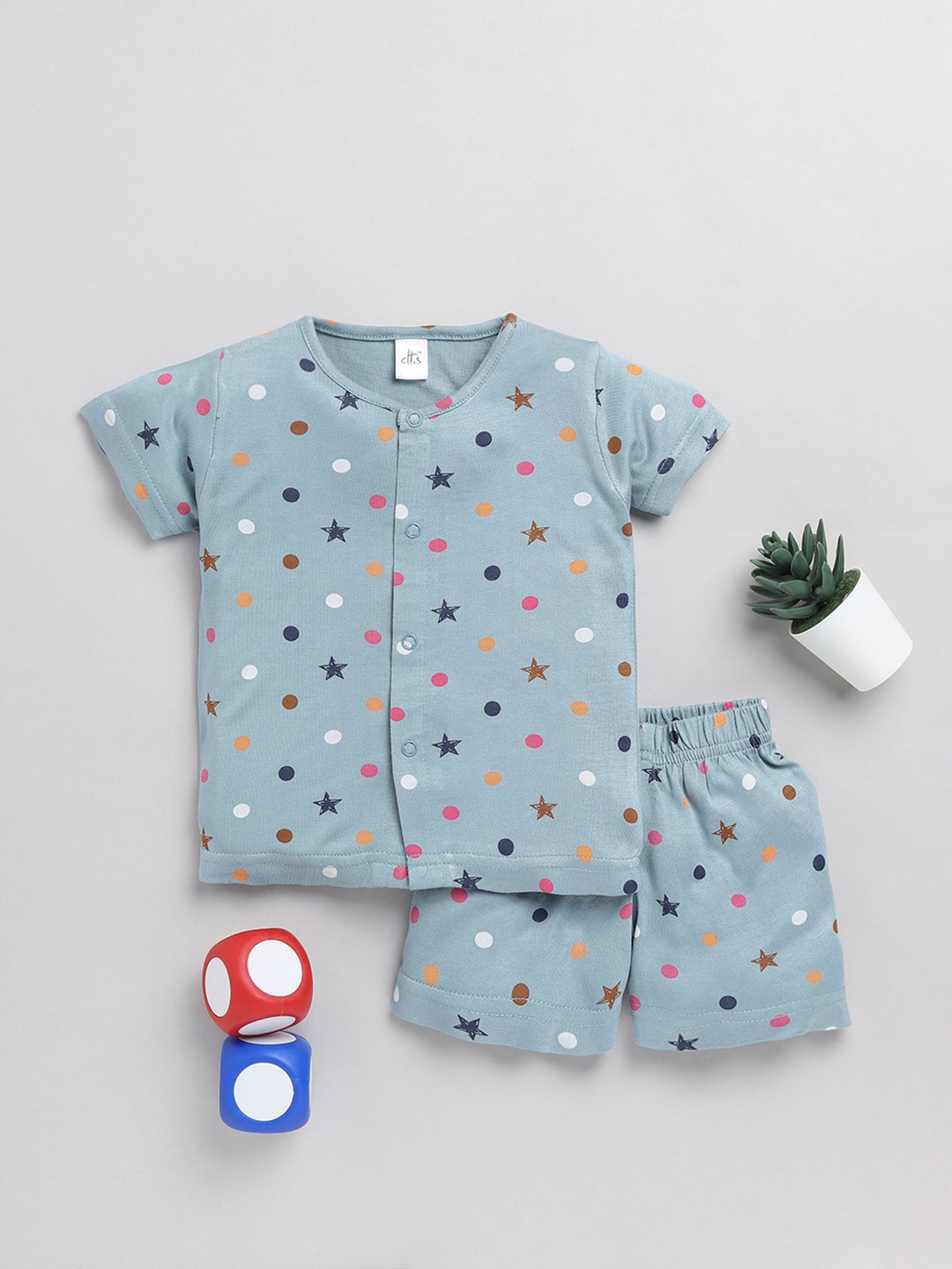 

Clt.s Infants Kids Conversational Printed Pure Cotton Night Suit, Blue