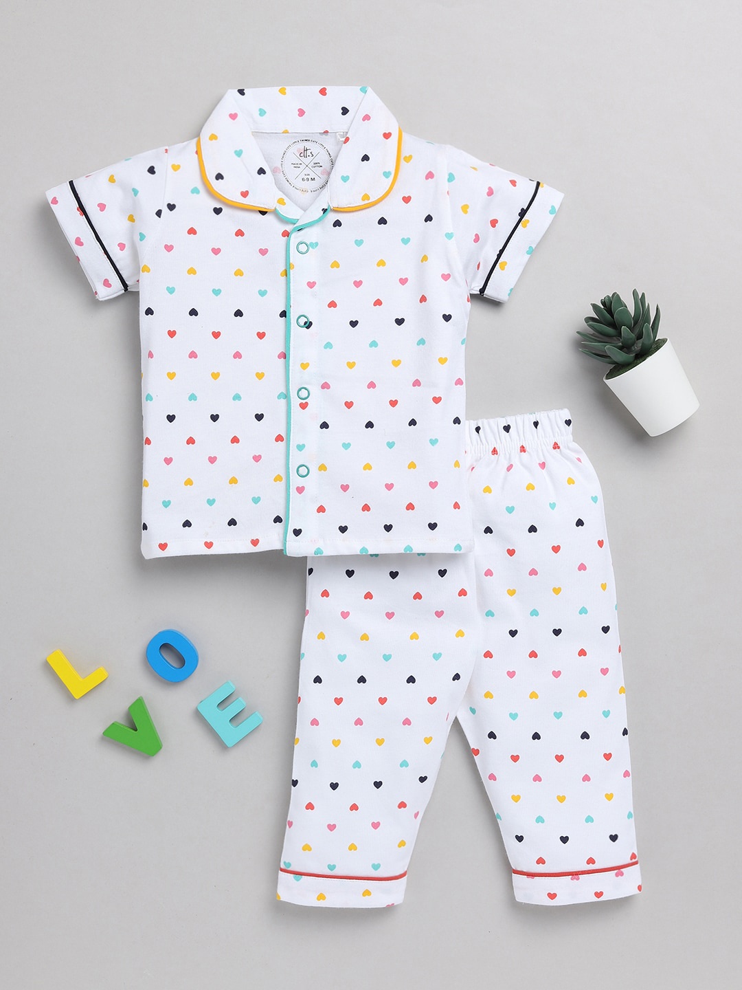 

Clt.s Infants Kids Conversational Printed Pure Cotton Night Suit, White