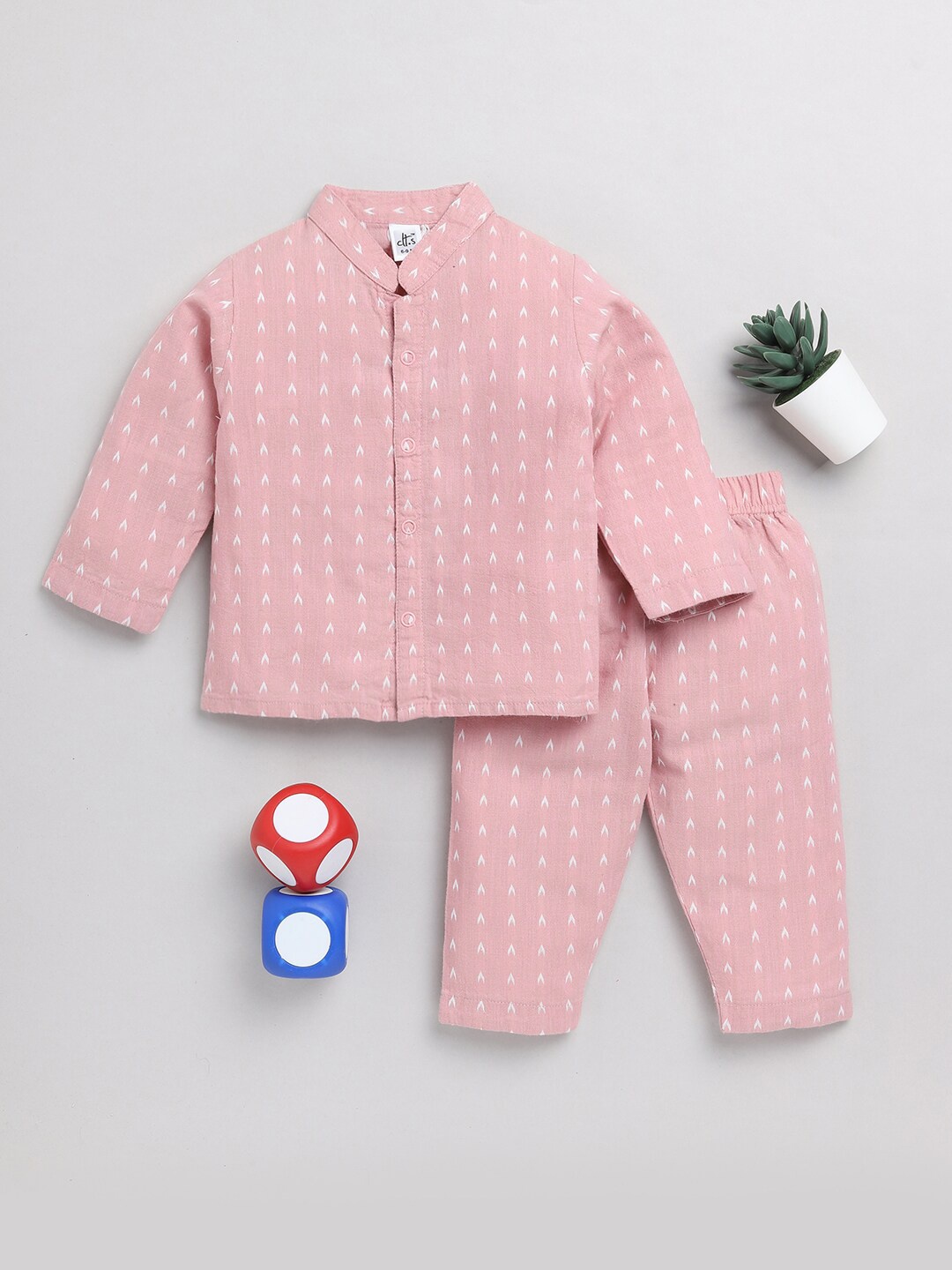 

Clt.s Infants Kids Ethnic Motifs Printed Pure Cotton Night Suit, Pink