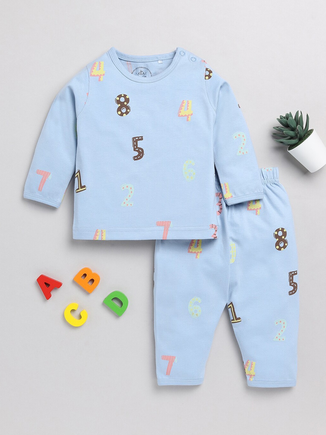 

Clt.s Infants Kids Typography Printed Pure Cotton Night Suit, Blue