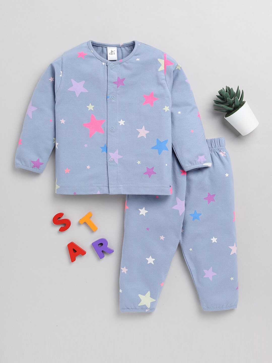 

Clt.s Infants Kids Conversational Printed Pure Cotton Night Suit, Blue