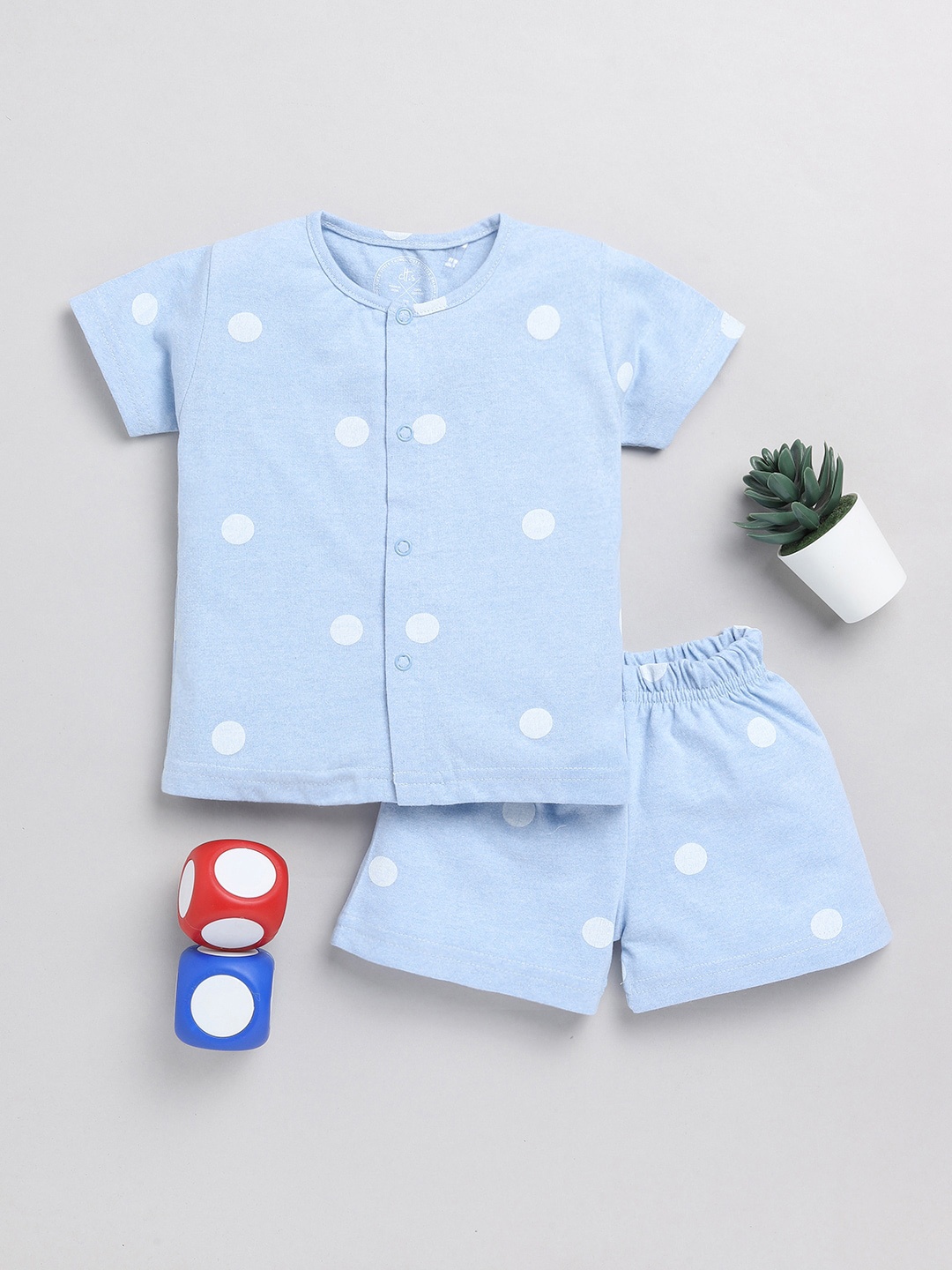 

Clt.s Infants Kids Polka Dots Printed Pure Cotton Night Suit, Blue