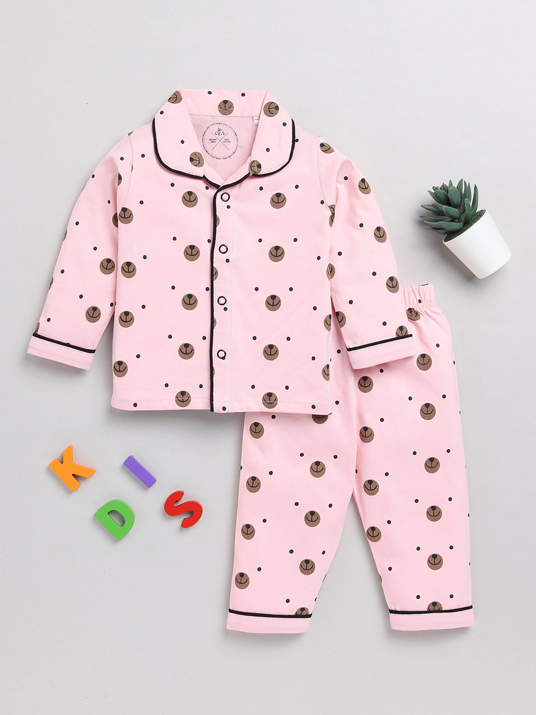 

Clt.s Infants Kids Conversational Printed Pure Cotton Night Suit, Pink