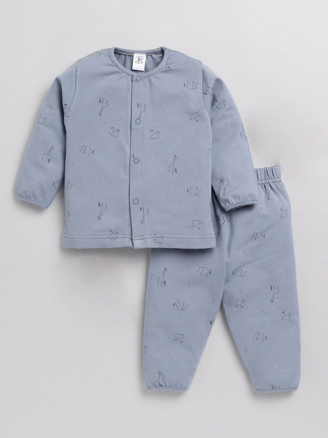 

Clt.s Infants Kids Conversational Printed Pure Cotton Night Suit, Blue