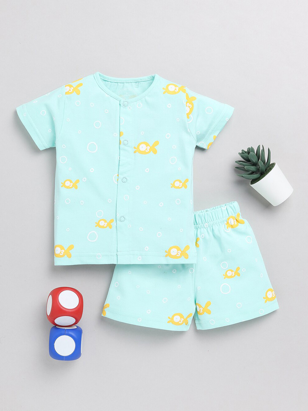 

Clt.s Infants Kids Conversational Printed Pure Cotton Night Suit, Sea green