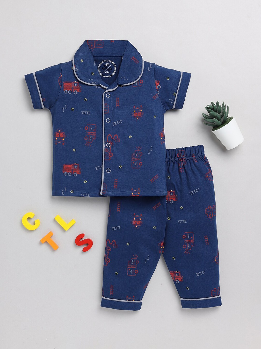 

Clt.s Infants Kids Conversational Printed Pure Cotton Night Suit, Blue