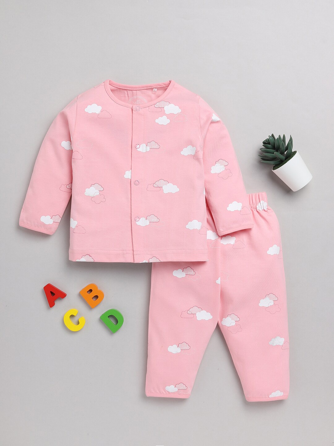 

Clt.s Infants Kids Conversational Printed Pure Cotton Night Suit, Pink