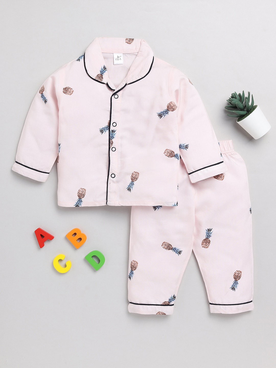 

Clt.s Infants Kids Conversational Printed Pure Cotton Night Suit, Peach