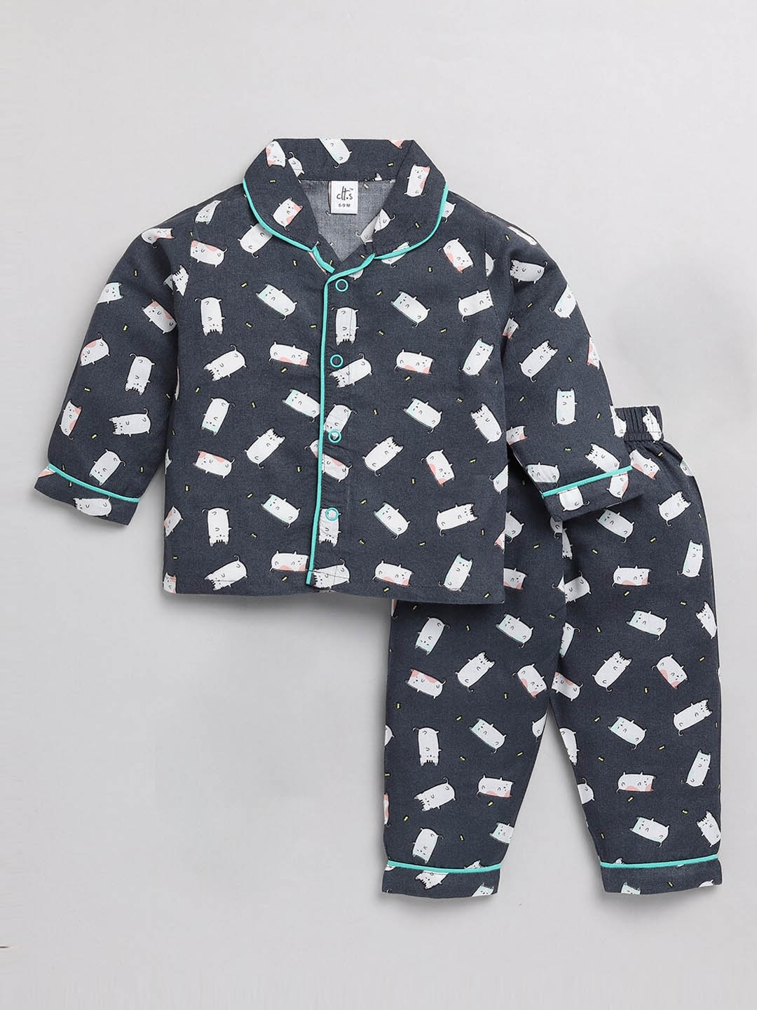 

Clt.s Infants Kids Conversational Printed Pure Cotton Night Suit, Charcoal