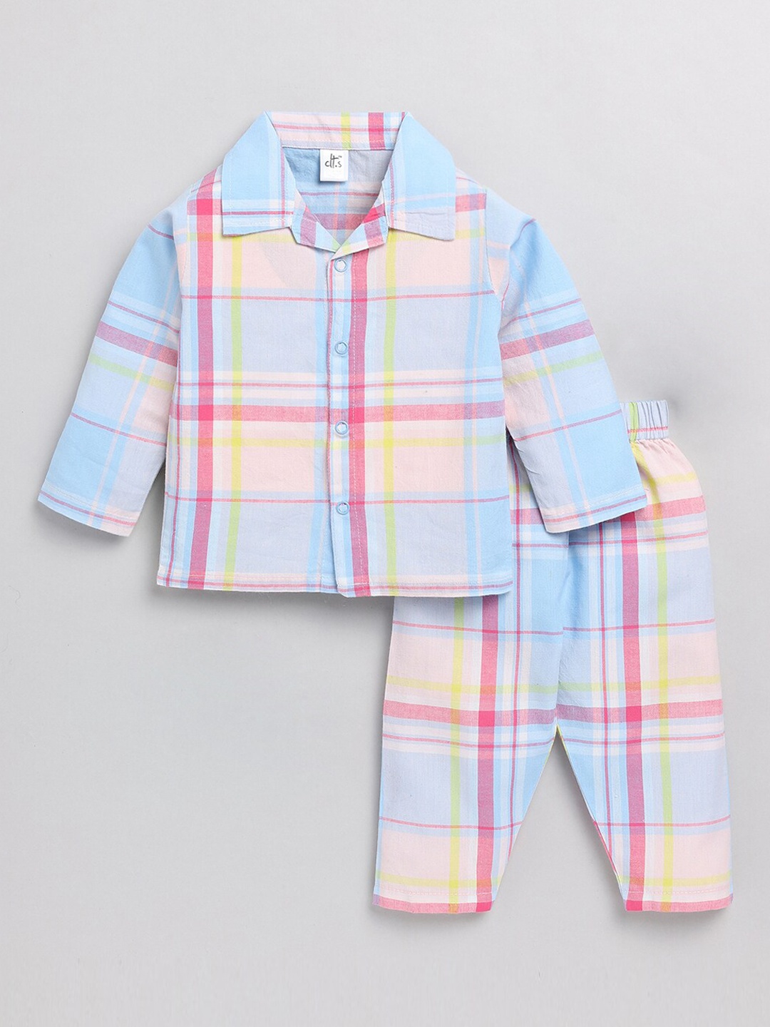 

Clt.s Infants Kids Checked Pure Cotton Night Suit, Blue