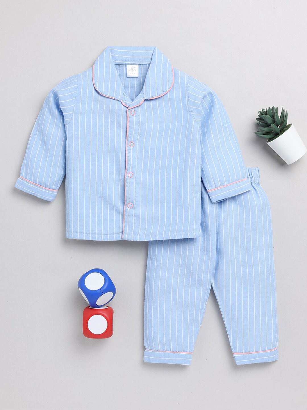 

Clt.s Kids Striped Pure Cotton Night Suit, Blue