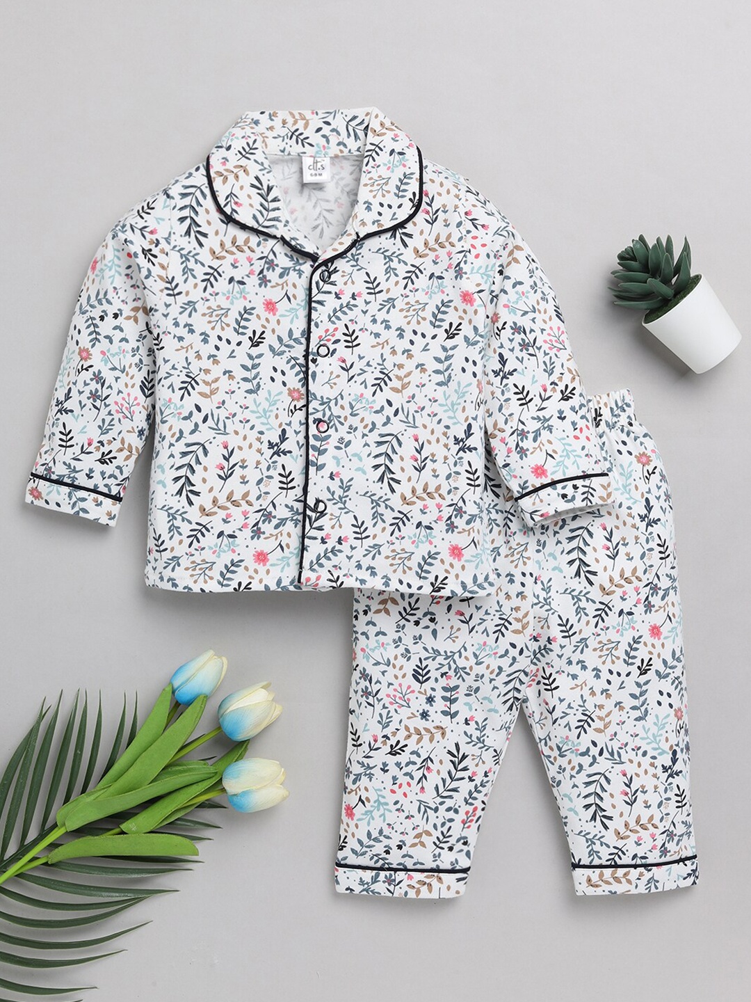 

Clt.s Kids Floral Printed Pure Cotton Night Suit, Blue