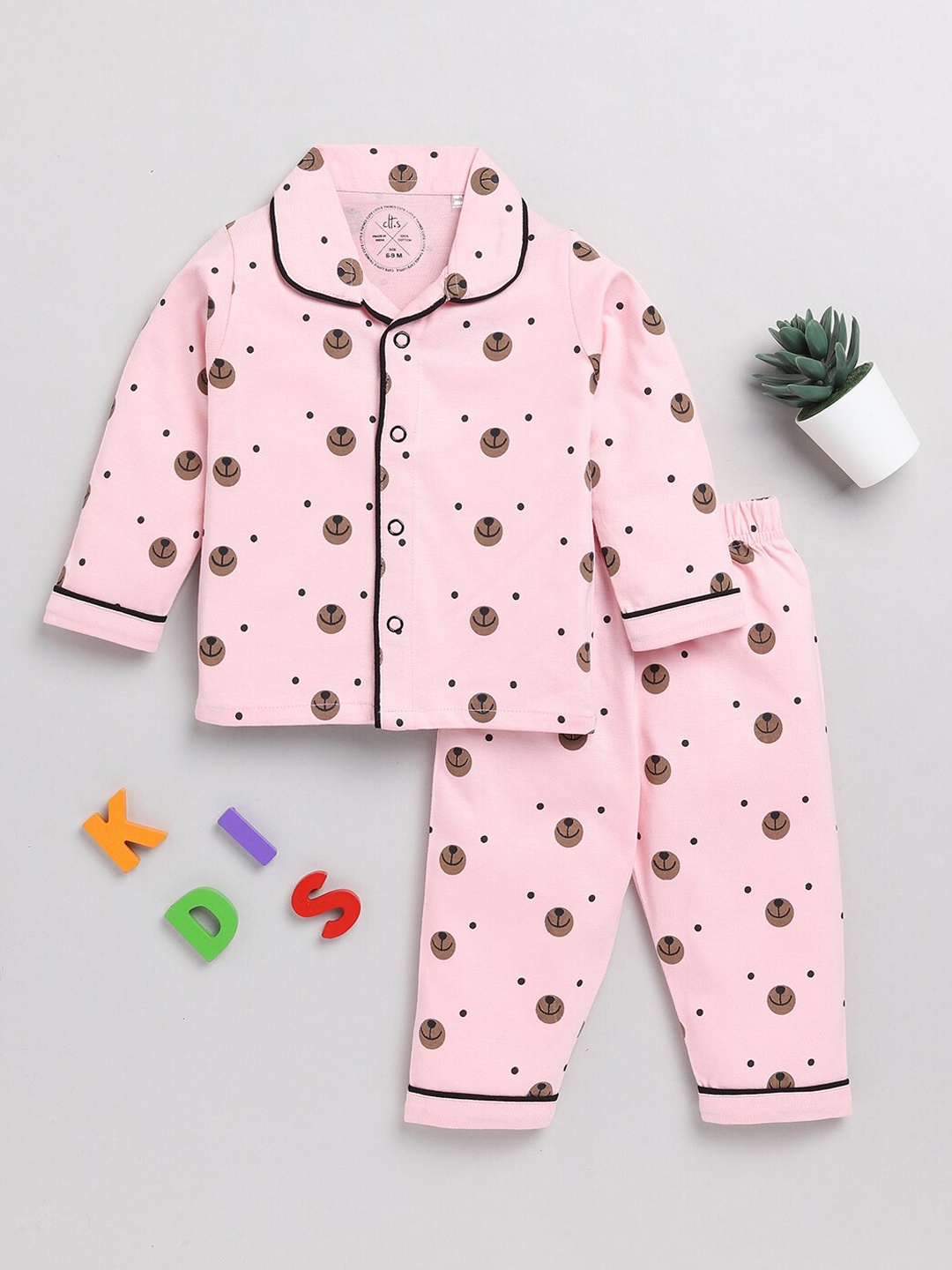 

Clt.s Infants Kids Conversational Printed Pure Cotton Night Suit, Pink