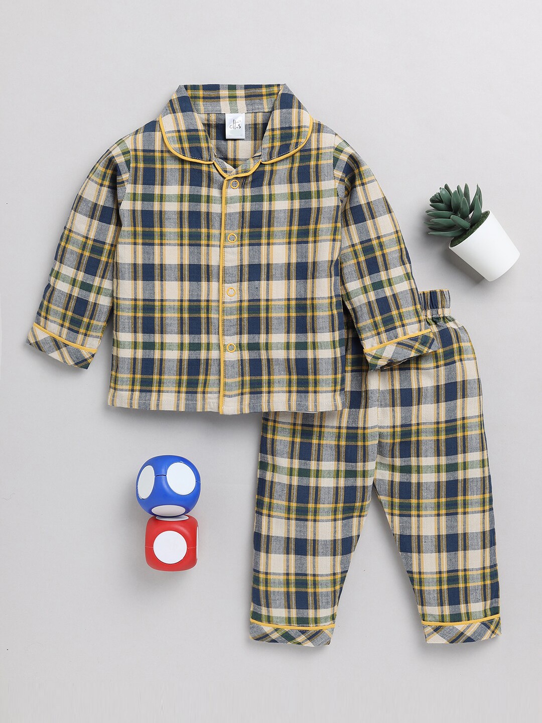 

Clt.s Infants Kids Checked Pure Cotton Night Suit, Blue