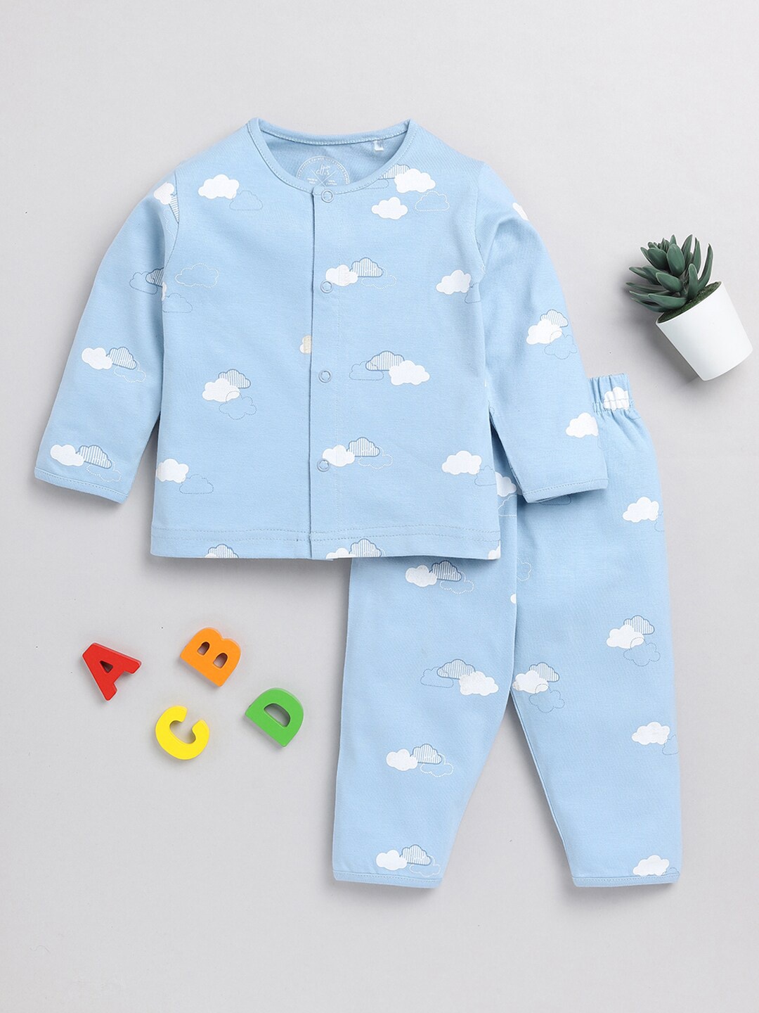 

Clt.s Infants Kids Conversational Printed Pure Cotton Night Suit, Blue