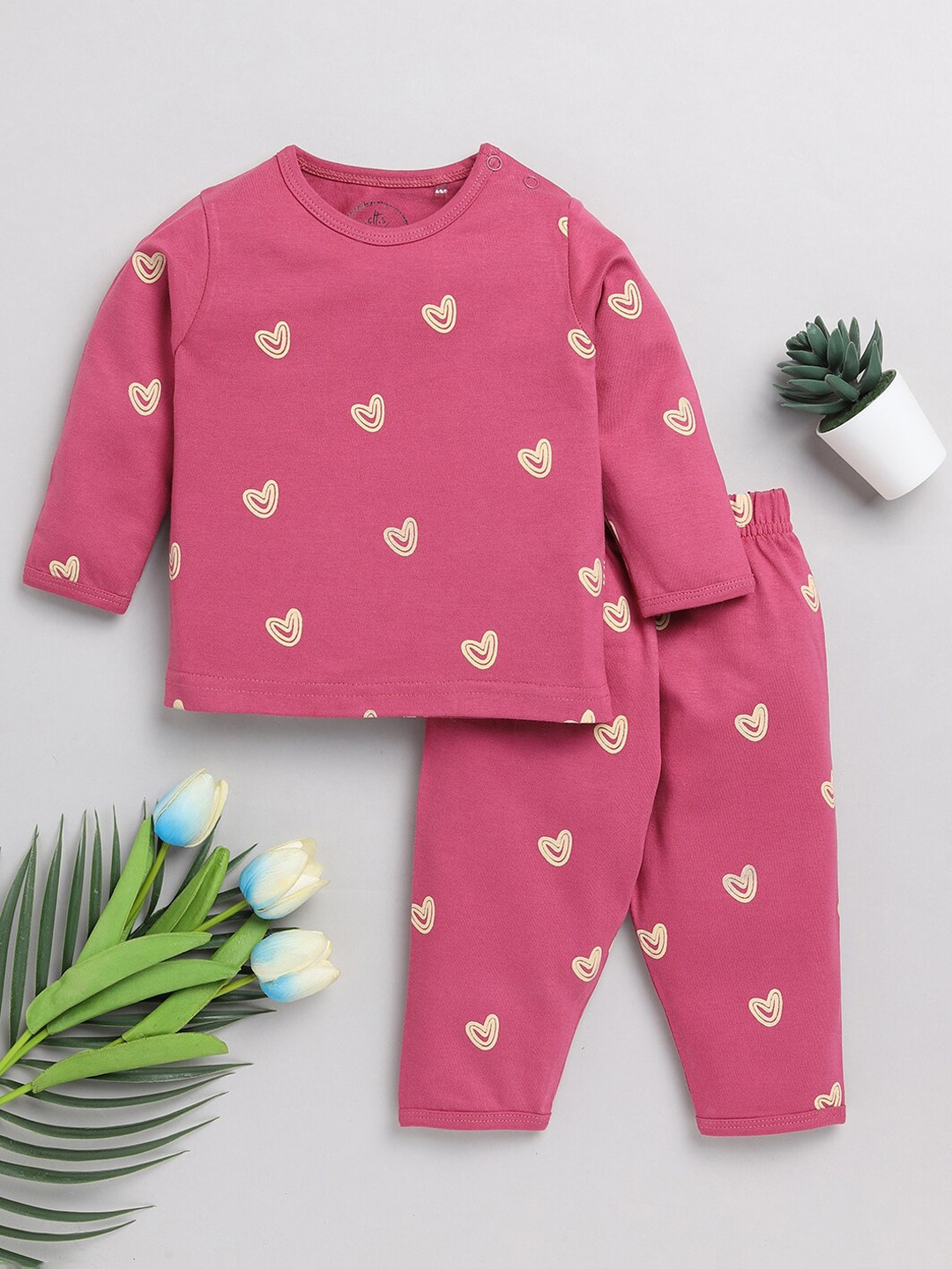 

Clt.s Infants Kids Conversational Printed Pure Cotton Night Suit, Pink