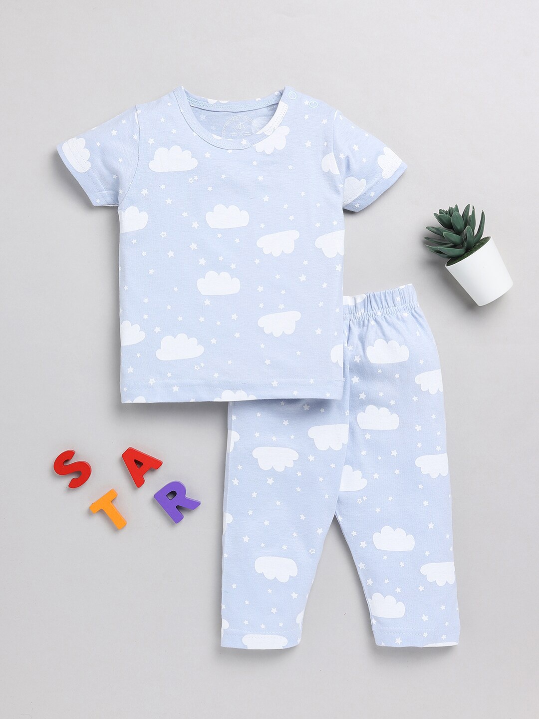 

Clt.s Kids Conversational Printed Pure Cotton Night Suit, Blue