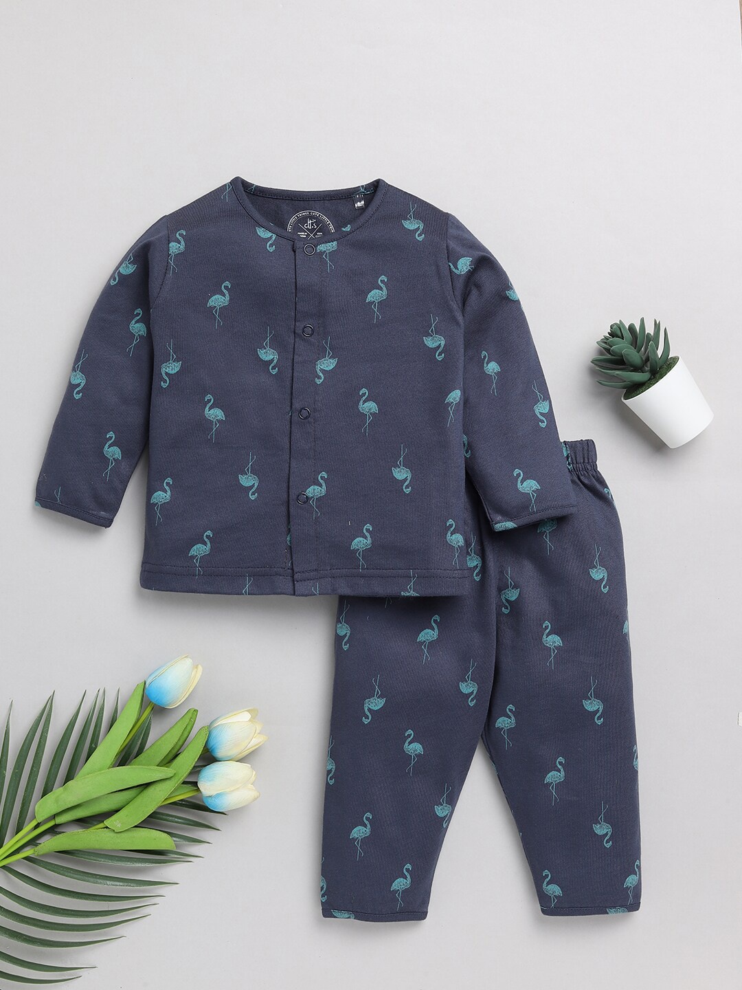 

Clt.s Infants Kids Conversational Printed Pure Cotton Night Suit, Blue