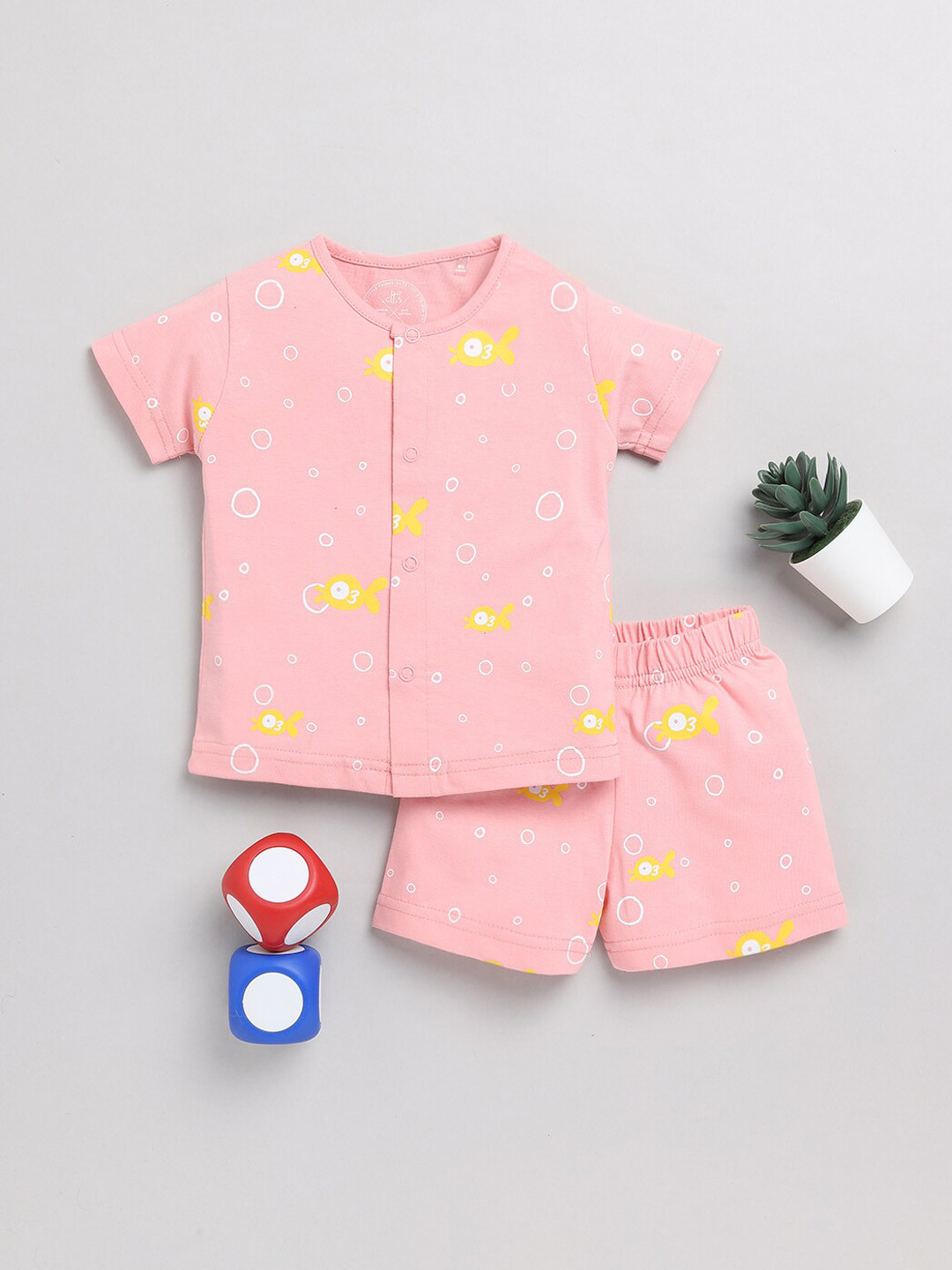 

Clt.s Infants Kids Conversational Printed Pure Cotton Night Suit, Pink