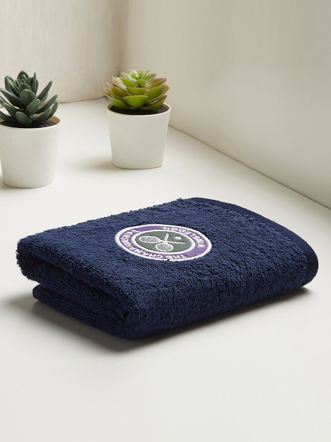 

SPACES Wimbledon Blue 520 GSM Pure Cotton Hand Towel, Navy blue