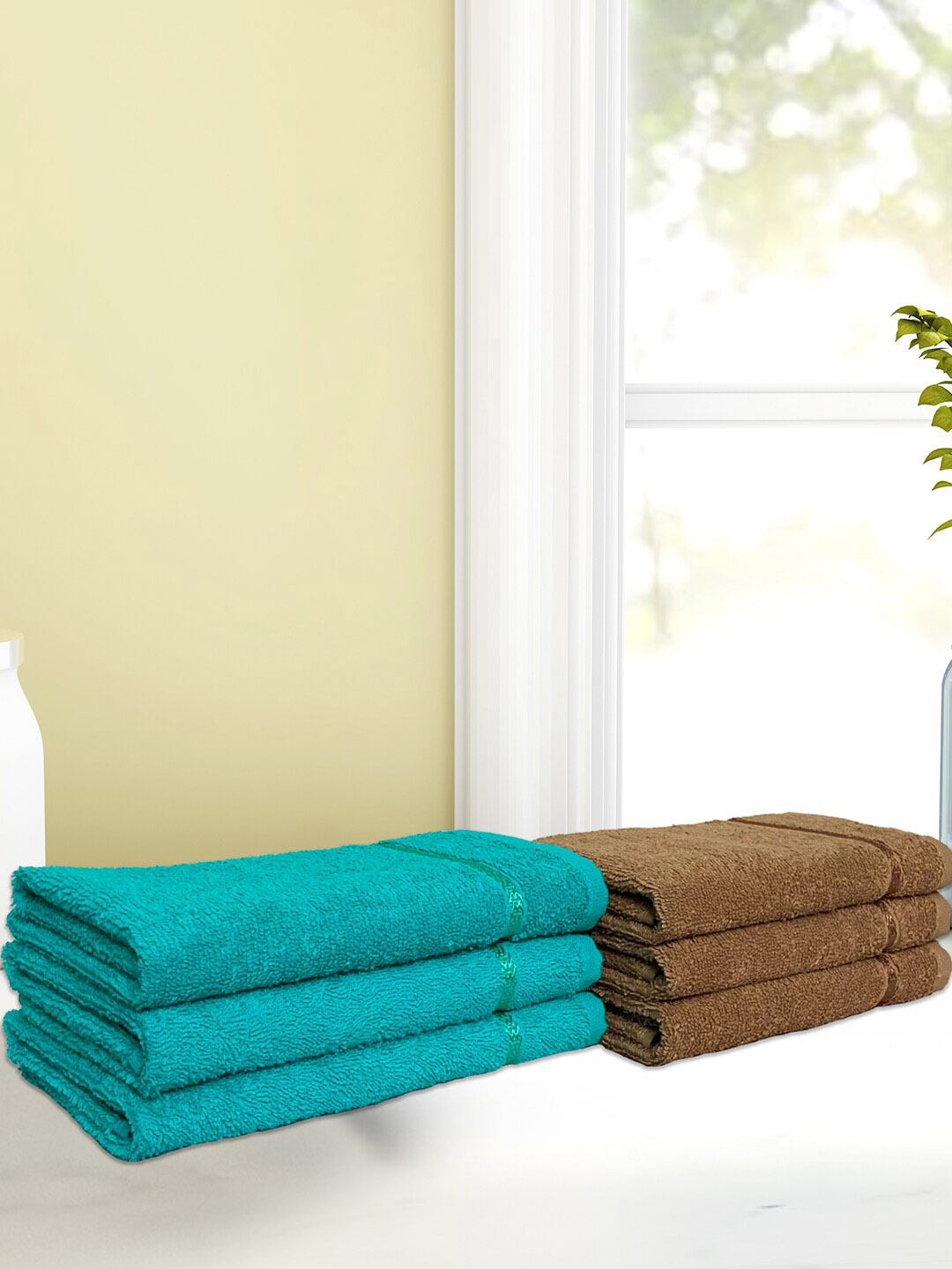 

SPACES Seasons Best Teal Blue & Brown 6 Pieces 380 GSM Pure Cotton Hand Towels