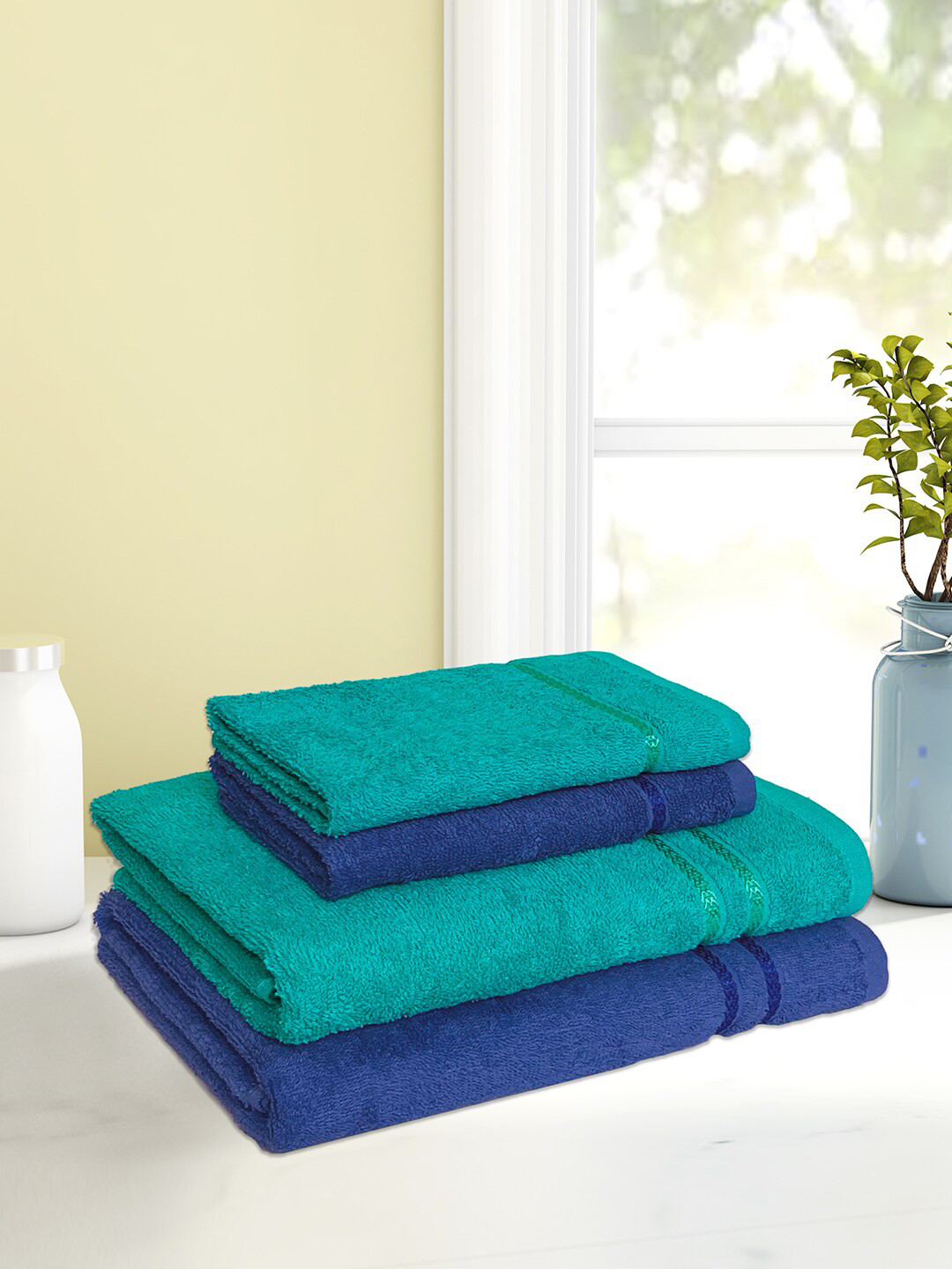 

SPACES Set Of 4 Pure Cotton 380 GSM Towel Set, Blue