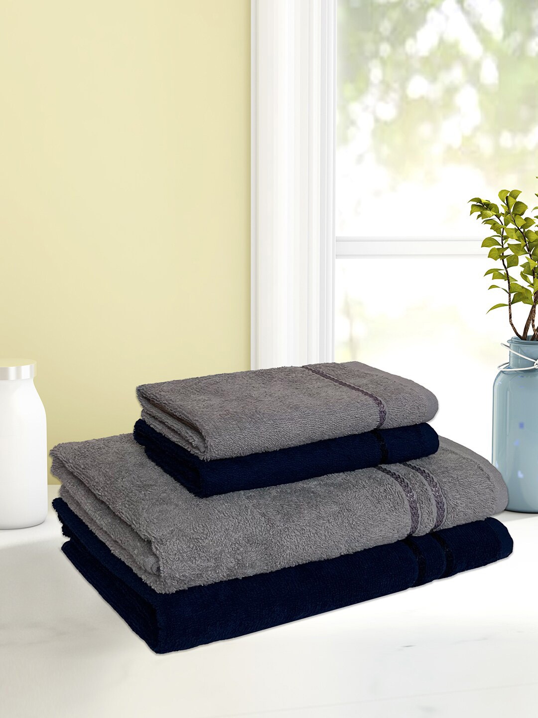 

SPACES Set Of 4 Pure Cotton 380 GSM Towel Set, Grey