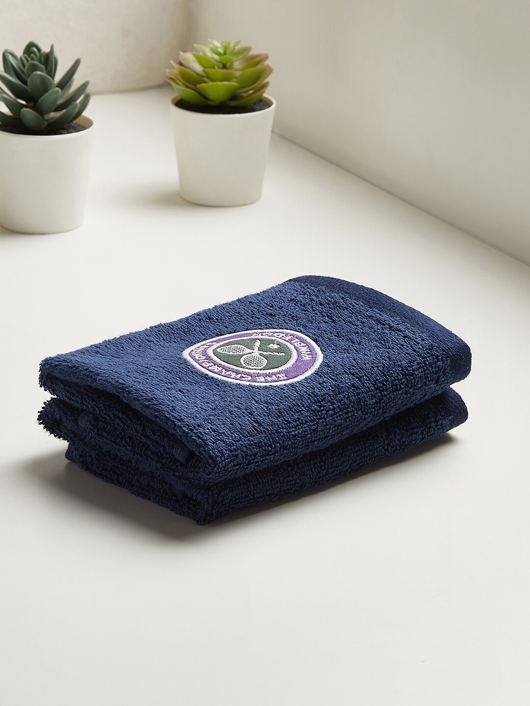 

SPACES Wimbledon Navy Blue 2 Pieces Printed 520 GSM Pure Cotton Face Towels