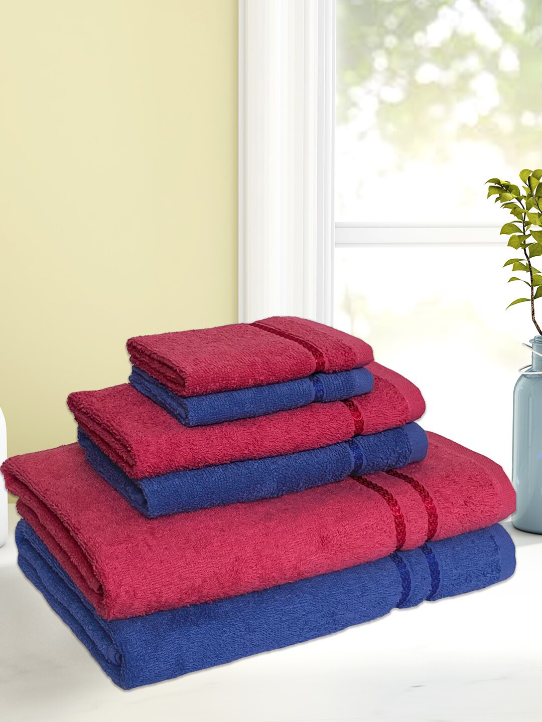 

SPACES 6 Pcs Pure Cotton 380 GSM Towel Set, Red