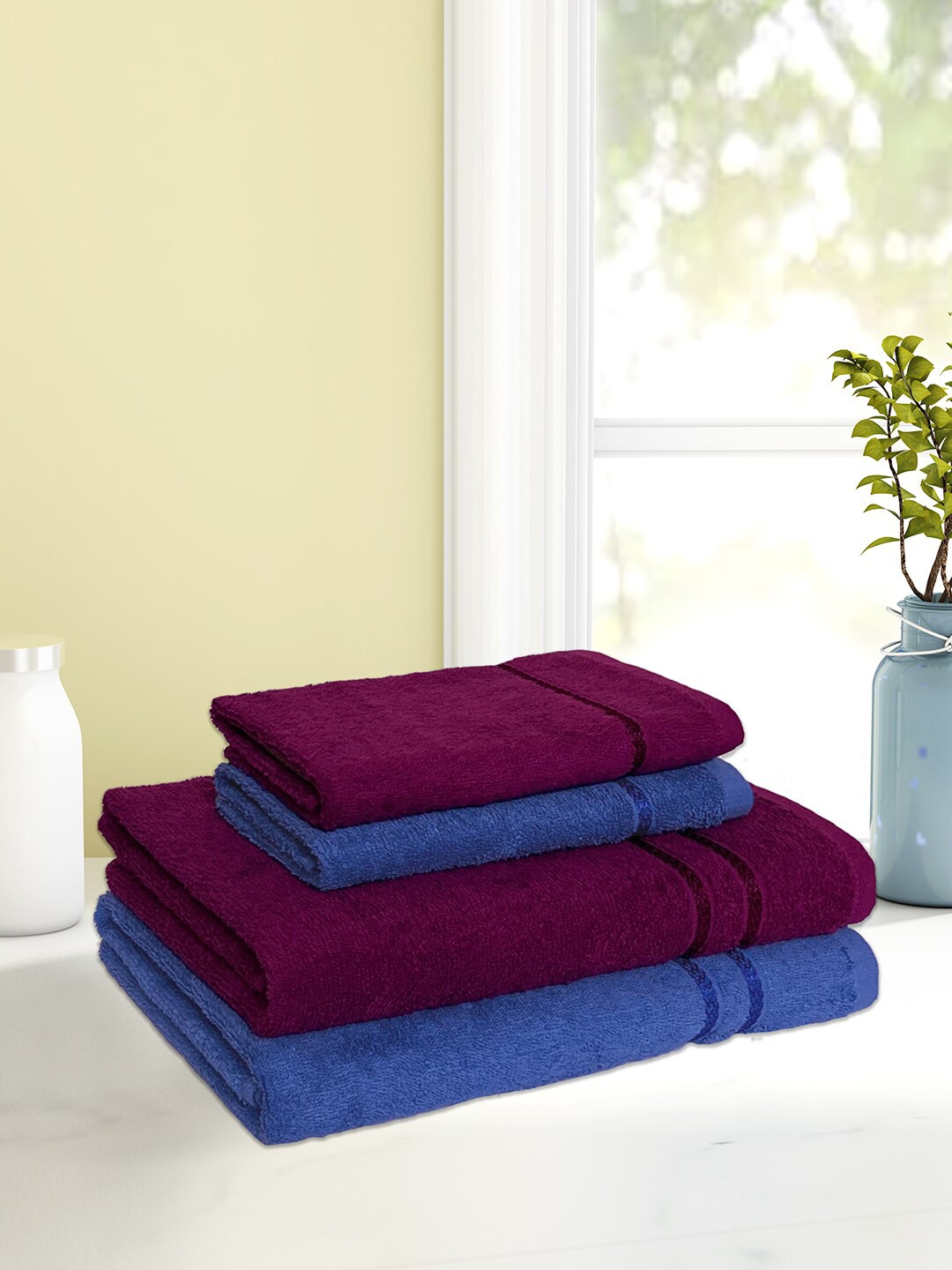 

SPACES Set Of 4 Pure Cotton 380 GSM Towel Set, Violet
