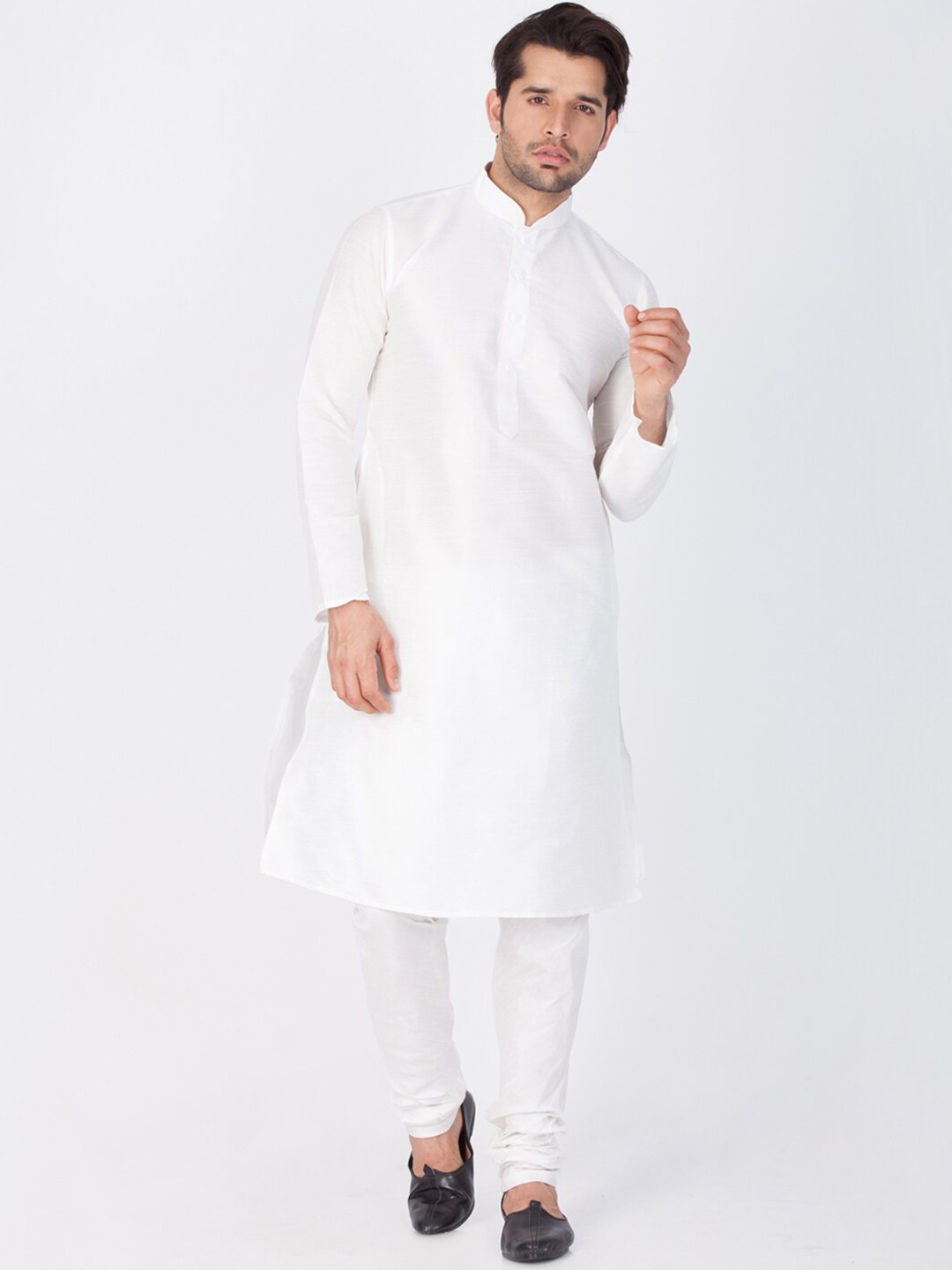 

VASTRAMAY Mandarin Collar Straight Kurta with Churidar, White