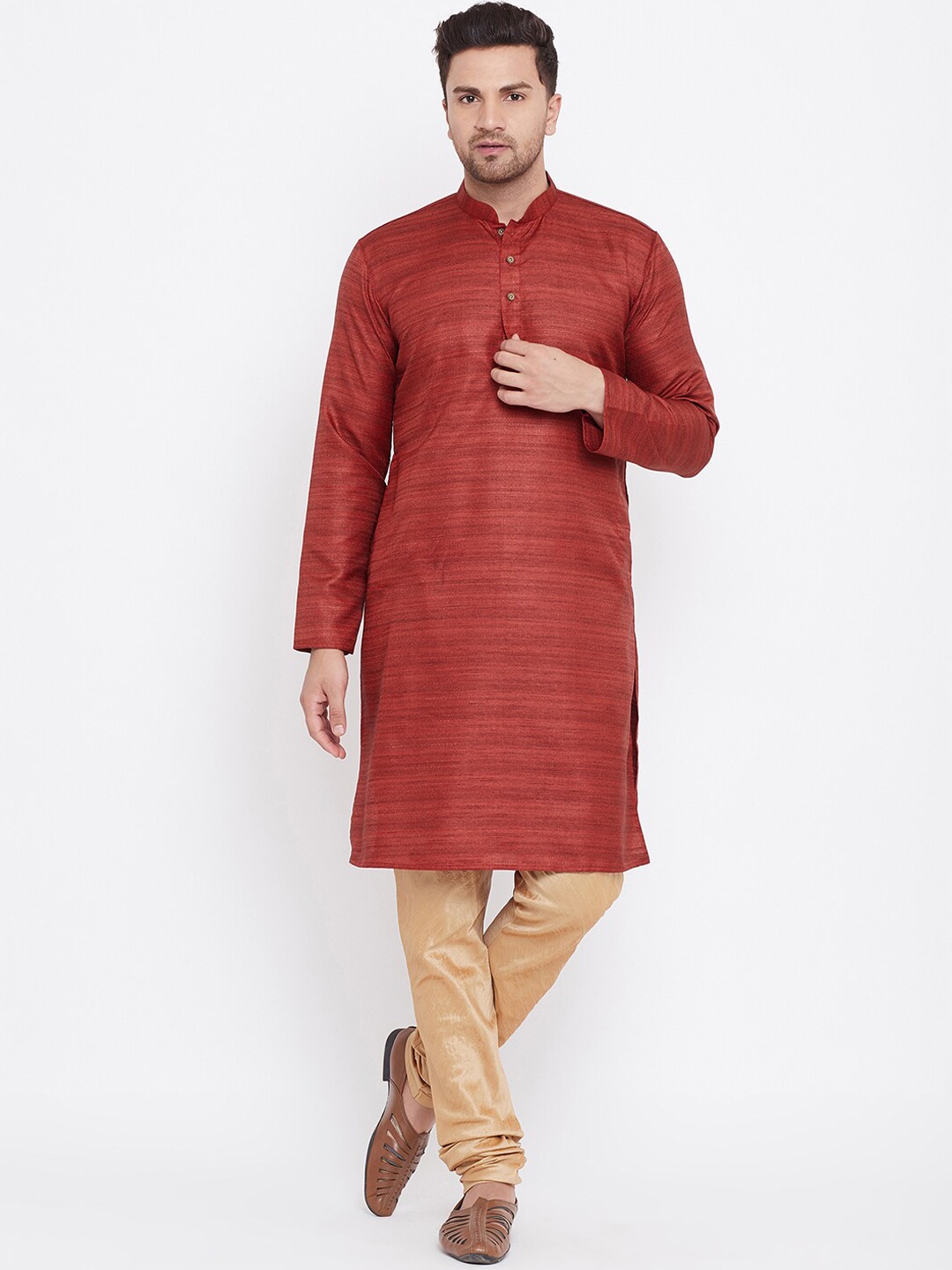 

VASTRAMAY Men Striped Kurta with Churidar, Maroon